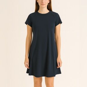 Max Mara Intrend Shift Dress Navy Women’s Size 2 Short Sleeve Crew Neck Swing